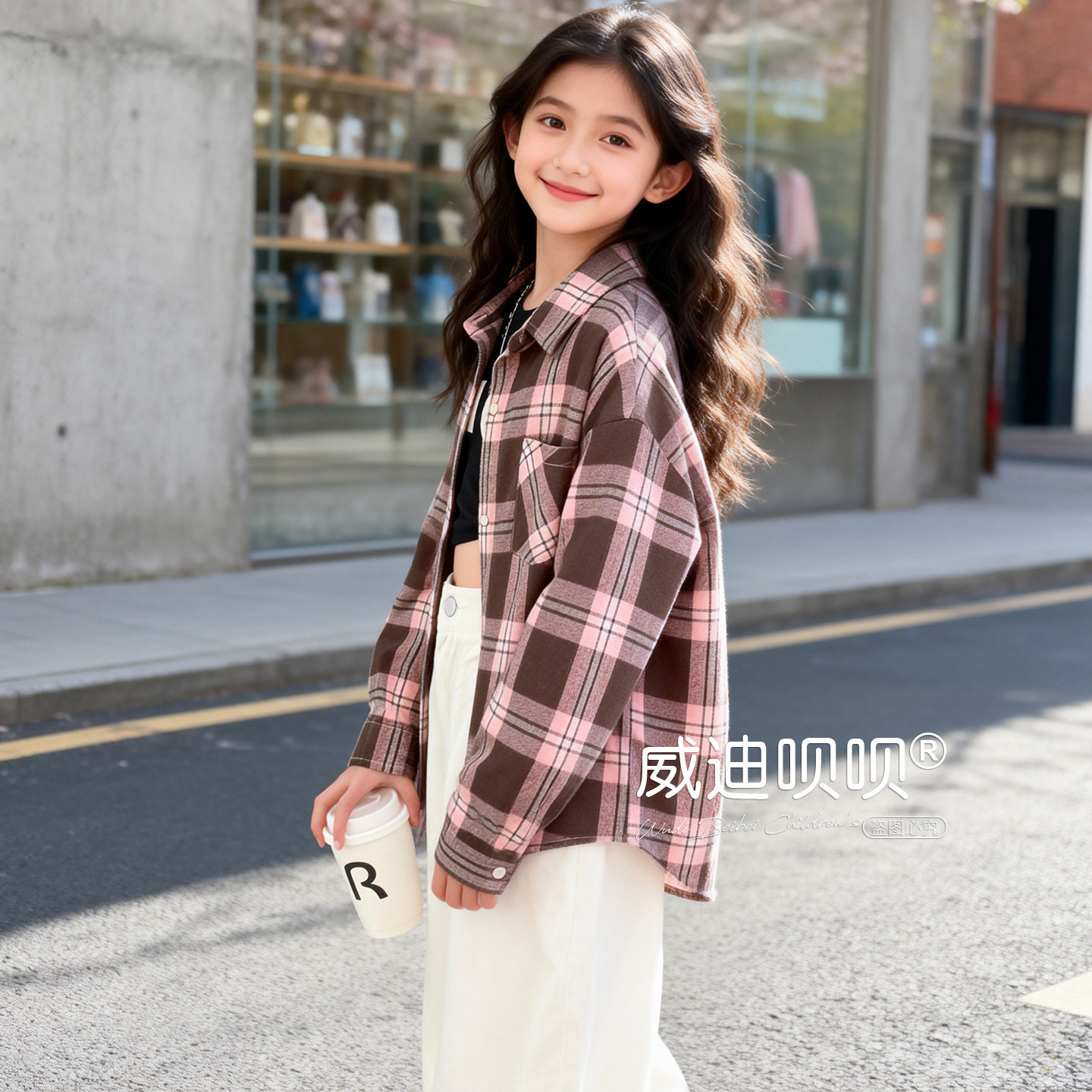 女童格子衬衫26春季新款上衣衬衫图片