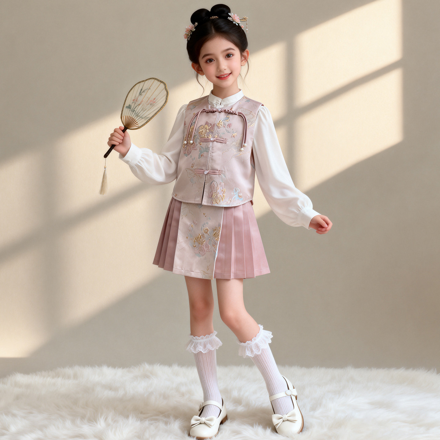 女童国风马甲半身裙衬衣三件套春秋新款2026中式汉服衬衫国风套装,童装/婴儿装/亲子装,汉服,淘宝优惠券,粉丝福利购,淘宝优惠卷