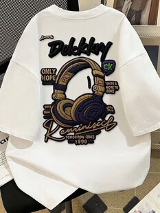 夏季t恤美式个性短袖男女宽松圆领纯棉半袖情侣装凉感ins上衣
