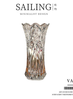 Sailing现代花瓶玻璃透明水养插花家用客厅摆件瓶轻奢高级感摆件