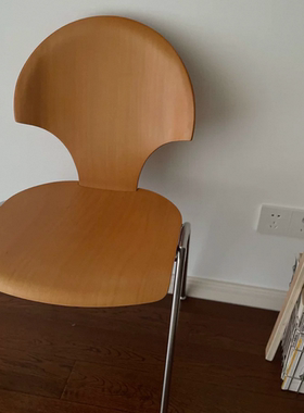 中古实木银杏椅不锈钢餐椅包豪斯复古设计单人椅小户型家用靠背椅