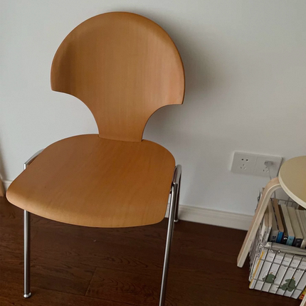 中古实木银杏椅不锈钢餐椅包豪斯复古设计单人椅小户型家用靠背椅