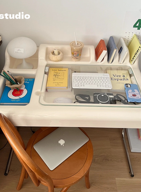 DPstudio韩系中古风亚克力书桌家用小户型网红化妆桌创意收纳桌子