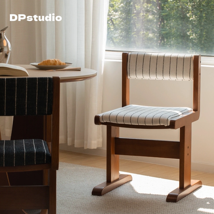 DPstudio中古实木餐椅家用单人靠背椅法式复古条纹设计师简约单椅