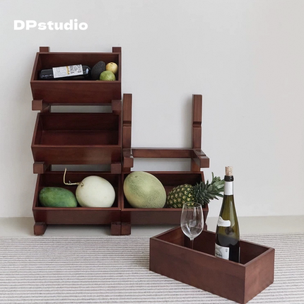 中古风实木置物架小户型客厅网红储物架厨房多层果蔬杂物零食收纳