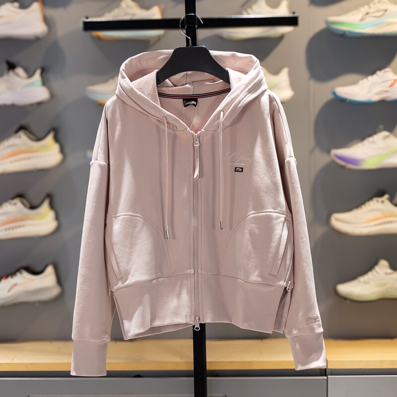 李宁开衫连帽卫衣2026年春季新款女子宽松开衫连帽薄外套AWDW276