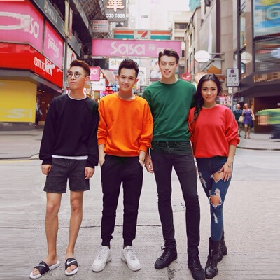 空白糖果色春秋款毛圈圆领卫衣