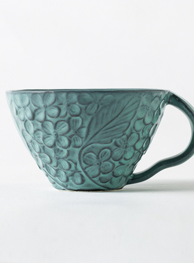日本进口AITO Lien 日式浮雕藤釉下彩茶杯陶瓷男士个人专用330ml