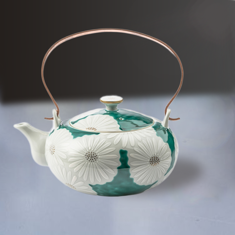 nishikawa 京烧清水烧彩绘陶瓷茶壶白菊600ml