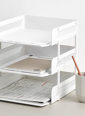 韩国原装SYSMAX三层文件架子档案资料收纳架办公桌置物架白色灰色