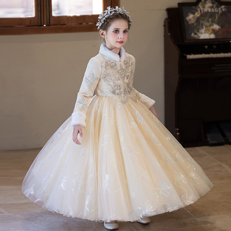 女童礼服轻奢小众高端女孩生日公主裙儿童主持人钢琴演出服秋冬季