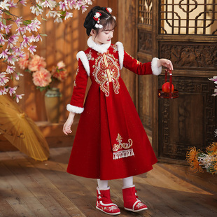 女童汉服冬季连衣裙儿童秋冬裙子2025新款拜年服宝宝过年喜庆衣服