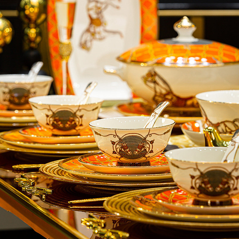 骨瓷器轻奢餐具套装碗碟套装家用