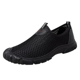网鞋男士一脚蹬休闲鞋真皮拼网面镂空透气户外包头防踢凉鞋软底潮