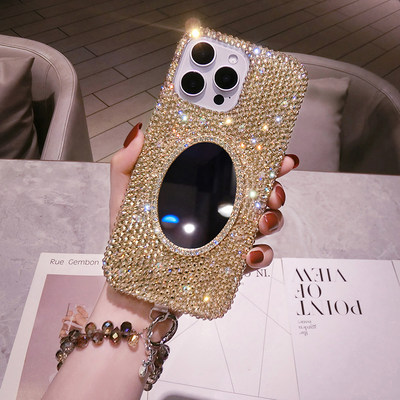网红抖音同款iphone17奢华带钻手机壳苹果16promax全包防摔女14plus保护套15适用13日韩补妆镜子XR闪耀12mini