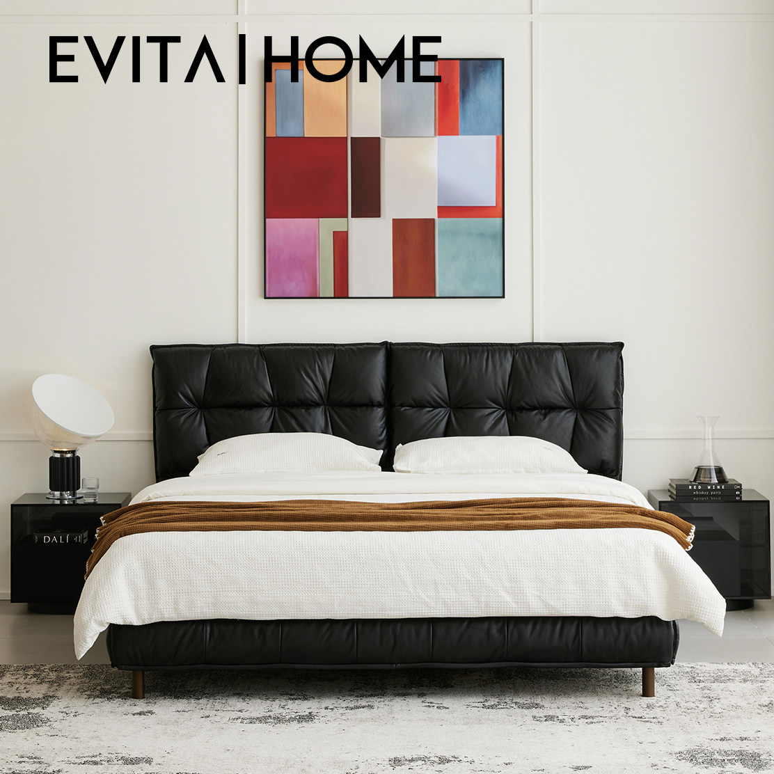 意式极简全真皮床主卧高端大气皮床现代简卧室双人婚床肌肉软包床