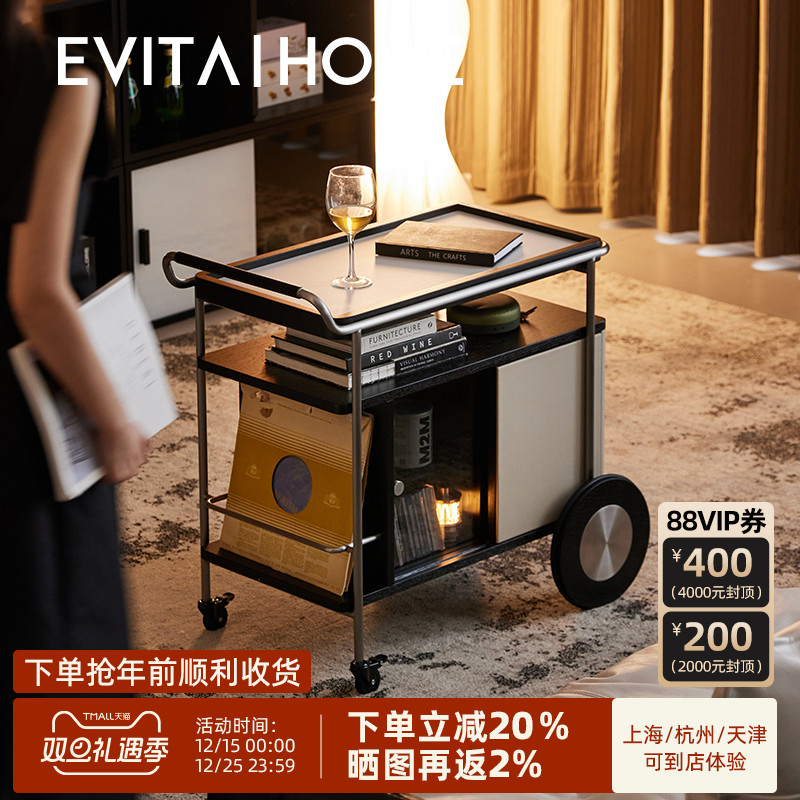 Hygge推车轻奢客厅可移动沙发边几柜法式多功能岩板茶几小桌子