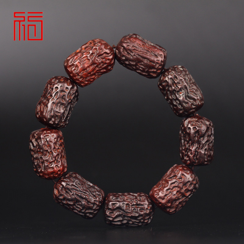 福缘红品 印度小叶紫檀手串 木雕红枣珠子早生贵子红木珠手链佛珠