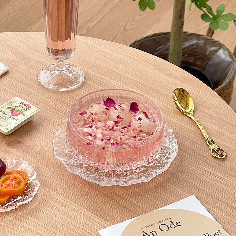日式玻璃甜品碗浮雕燕窝碗糖水高颜值家用早餐碗美容院精致高级感