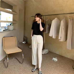 清仓款春夏通勤薄款高腰直筒西装裤女休闲裤