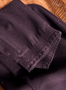 紫色高级感蚕丝羊绒混纺阔腿裤女秋冬高腰窄版显瘦垂感闪钻星空裤