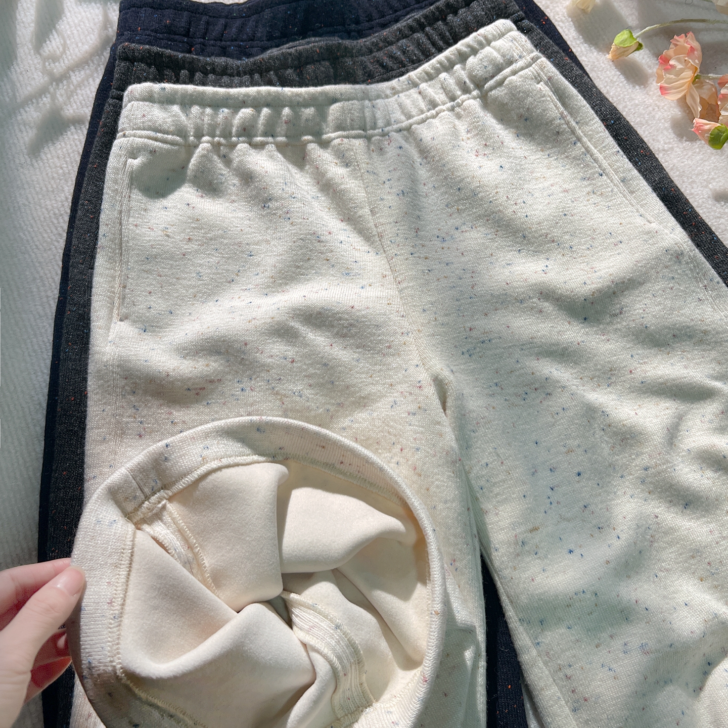 窄版针织绵羊毛混纺休闲卫裤