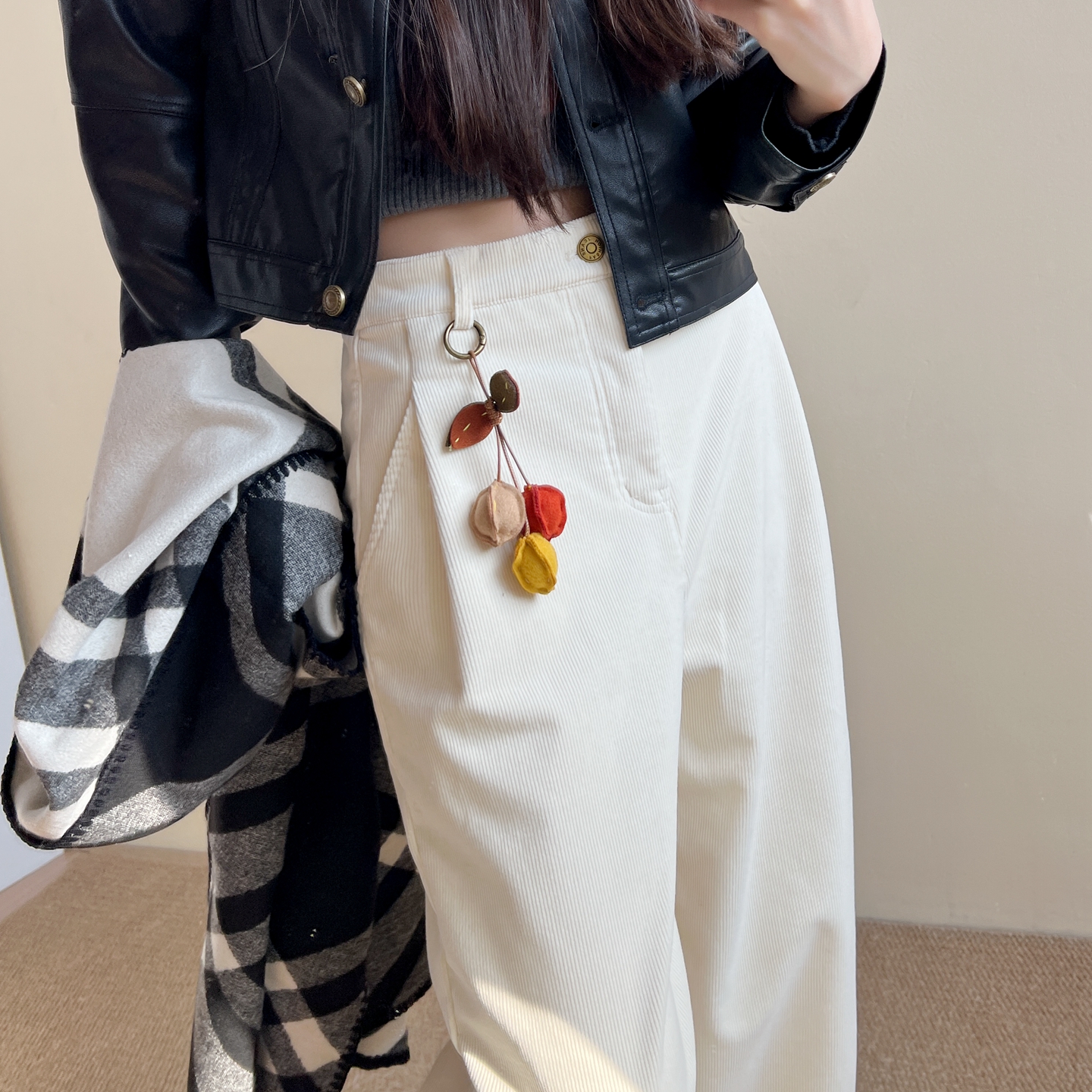 灯芯绒通勤加绒高腰九分裤