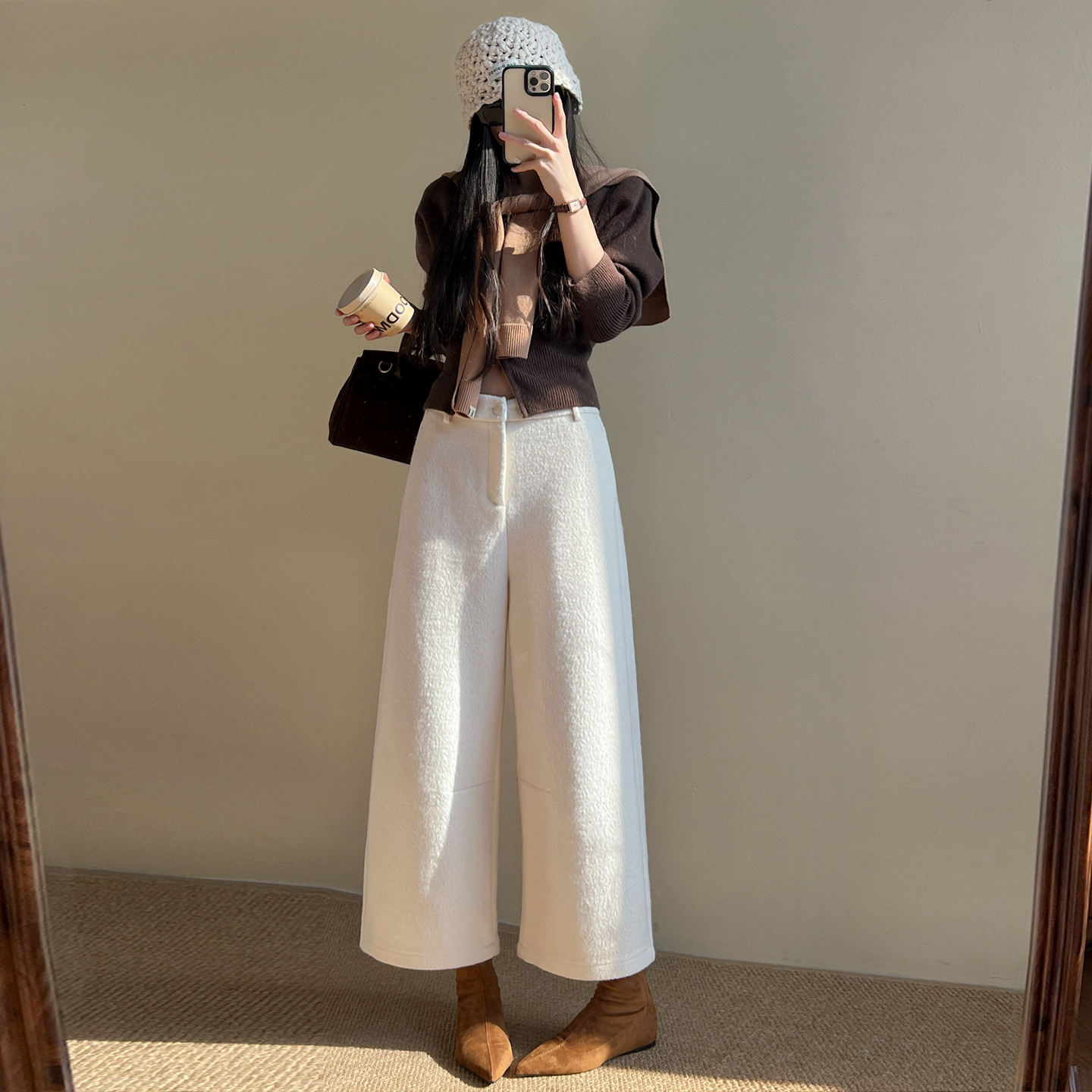 高端窄版欧货羊毛呢休闲九分裤