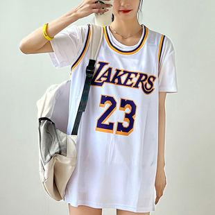 篮球服女夏23号詹姆斯潮美式 运动球衣背心上衣女生白色t恤ins情侣