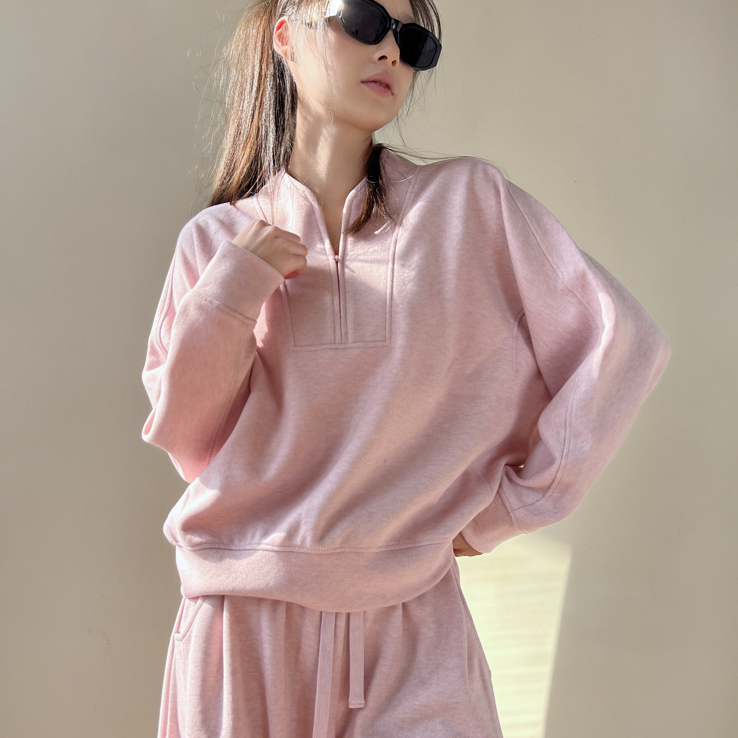 休闲运动风V领半拉链卫衣运动套装女春秋款宽松两件套外套弯刀裤,女装/女士精品,休闲运动套装,淘宝优惠券,粉丝福利购,淘宝优惠卷