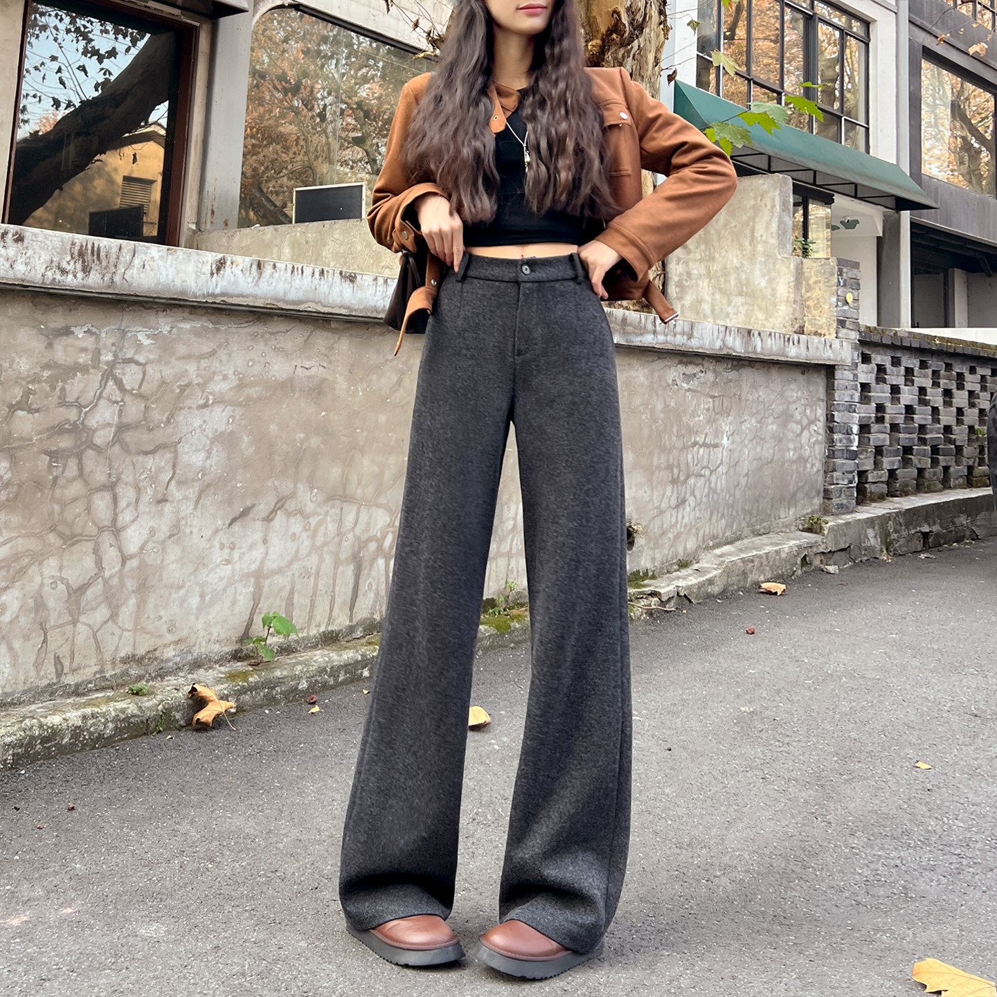 百搭通勤风羊毛西装裤女秋冬2025高腰垂感软糯毛呢直筒阔腿糯米裤,女装/女士精品,卫裤,淘宝优惠券,粉丝福利购,淘宝优惠卷