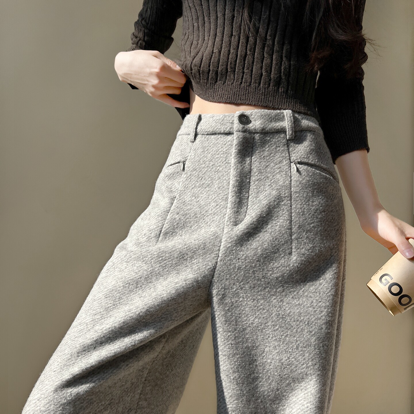 2025时尚新款羊毛呢针织阔腿裤女秋冬季宽松显瘦休闲窄版直筒西裤,女装/女士精品,西装裤/正装裤,淘宝优惠券,粉丝福利购,淘宝优惠卷