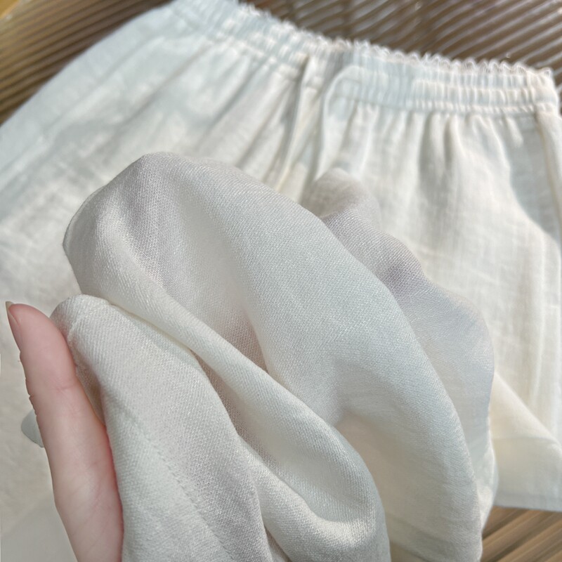 慵懒风天丝亚麻阔腿裤女夏季薄款高腰显瘦垂感蕾丝花边森系冰丝裤
