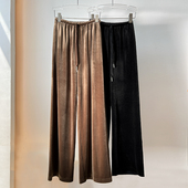 雪尼尔 高弹绒轻薄烟管直筒裤 黑色高端金丝绒阔腿裤 女2025秋冬新款