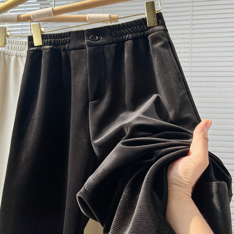 雪尼尔条纹窄版阔腿裤女2025春秋冬高腰加绒休闲灯芯绒直筒糯米裤,女装/女士精品,大码裤装,淘宝优惠券,粉丝福利购,淘宝优惠卷