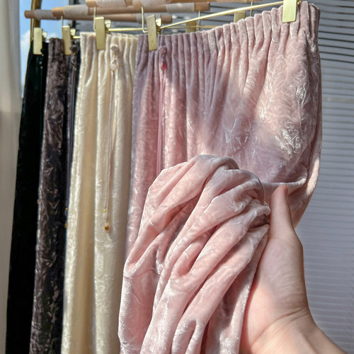 轻奢高级感金丝绒压皱国风阔腿裤