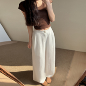 舒适透气冰丝亚麻阔腿裤 裙 脚山本裤 女春夏莱赛尔高腰窄版 显瘦大裤