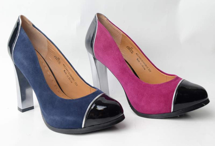 时尚风拼色牛皮高跟鞋