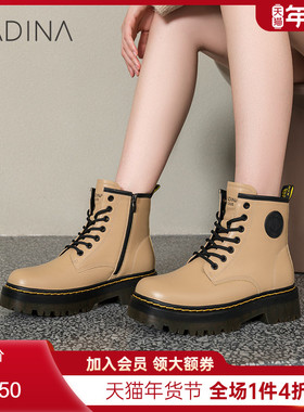卡迪娜真皮马丁靴女款2025新款巨好看靴子超火小短靴复古KLA11703