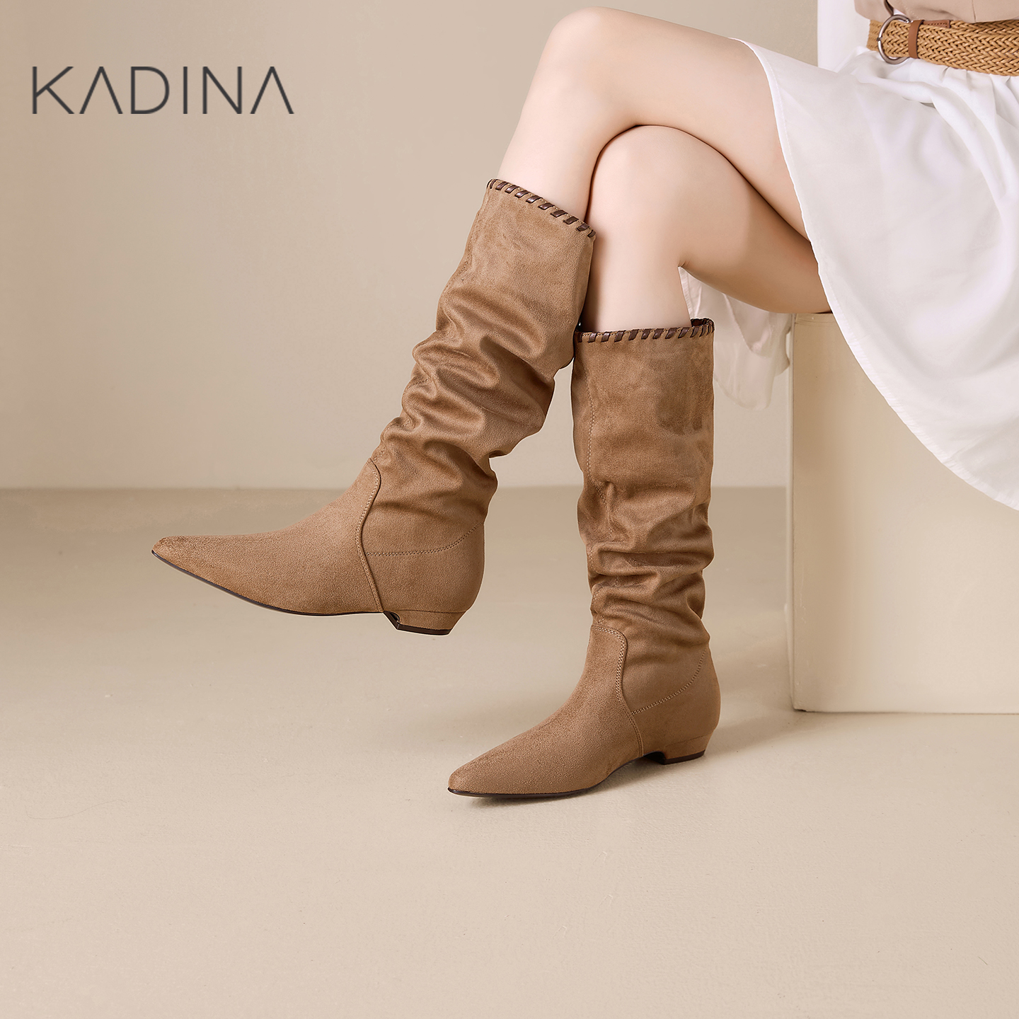 卡迪娜尖头长筒靴堆堆靴瘦瘦靴2025新款爆款超火长靴KWA250105