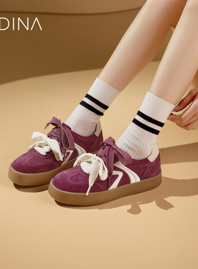 卡迪娜厚底红色德训鞋板鞋女2025新款秋季运动休闲鞋KCL257006