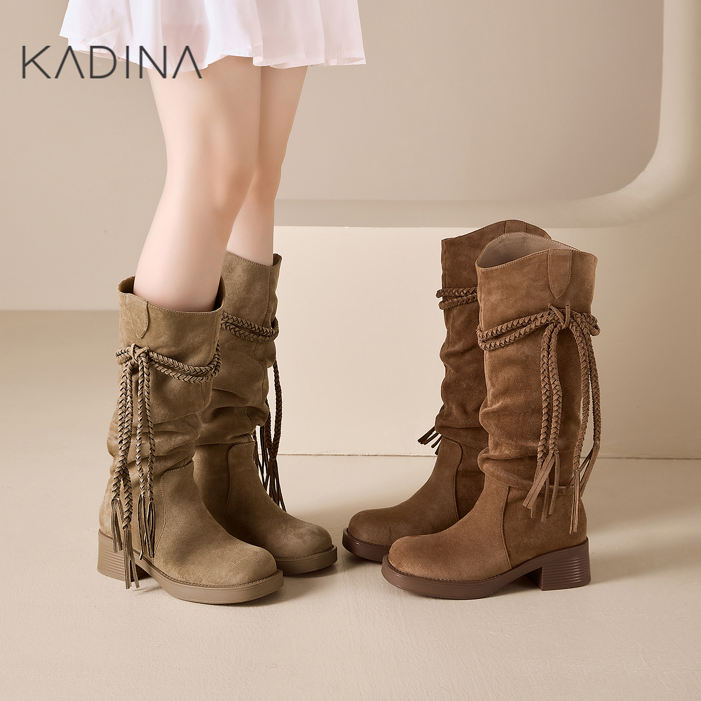 卡迪娜长靴子2025新款爆款长筒靴堆堆靴高筒超火女靴冬KWA250113