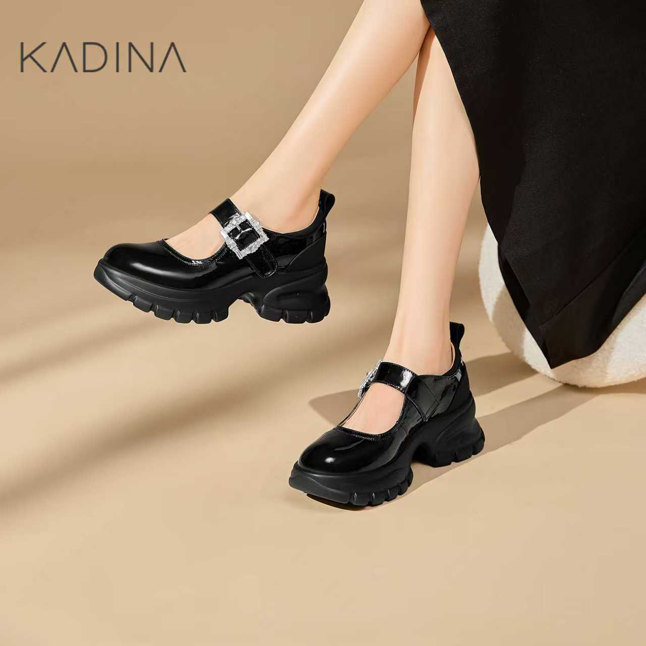 卡迪娜真皮皮带扣乐福鞋玛丽珍鞋2025新款松糕厚底女鞋KWL250103