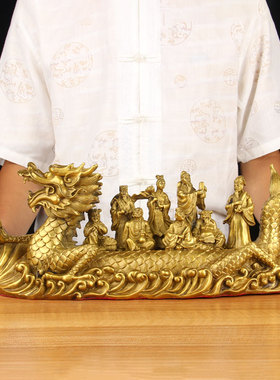 长48厘米铜八仙龙船摆件 工艺品 礼品摆件