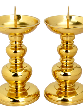 厚德居铜座供佛光身一对烛台