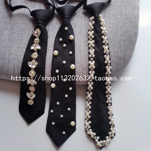 2026新款手工珍珠jk领带免打结衬衫配饰小众水钻学院风男女领带