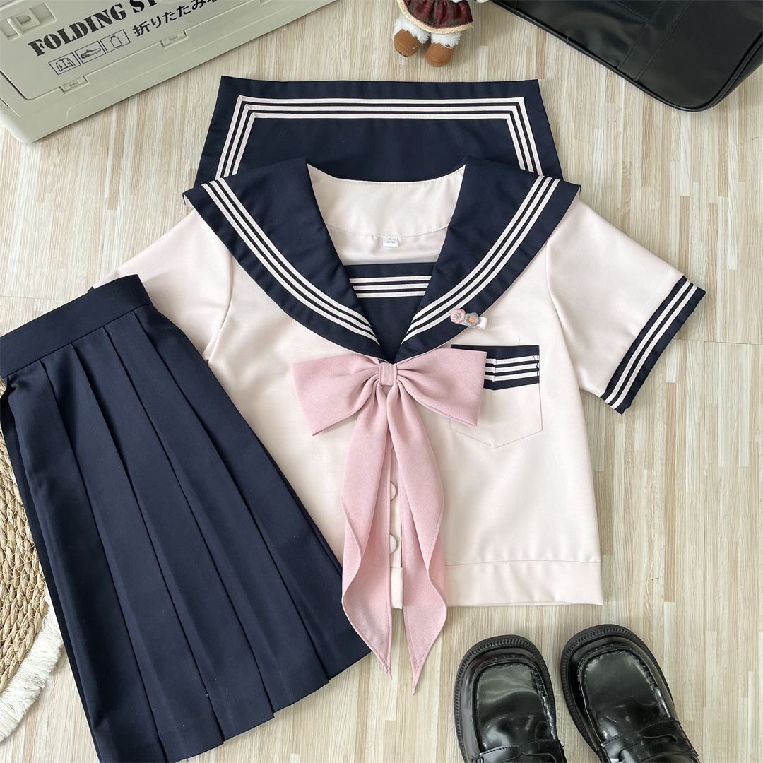 原创正版JK水手服粉色校供感制服百褶裙日系学院风班服短袖女套装