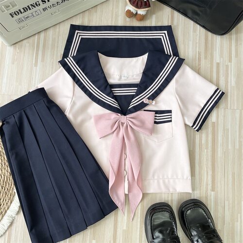 原创正版JK水手服粉色校供感制服百褶裙日系学院风班服短袖女套装