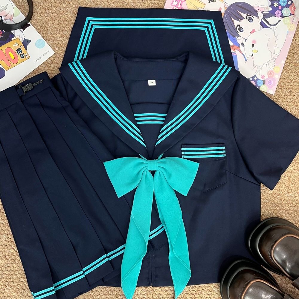 正版jk制服日系学生校服青三本水手服校供感基础款短袖短裙套装女图片