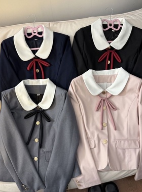 jk原创圆领西装外套开衫小个子娃娃领学生制服西服校供感学院风女